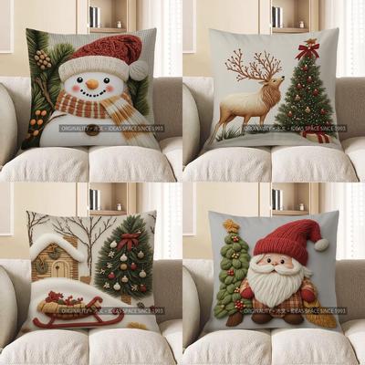 Home Decor Charming Snowman Winter Holiday Pillow Cover Pattern Cushion Cover Suitable for Sofa Bedroom Car Pillow Cover