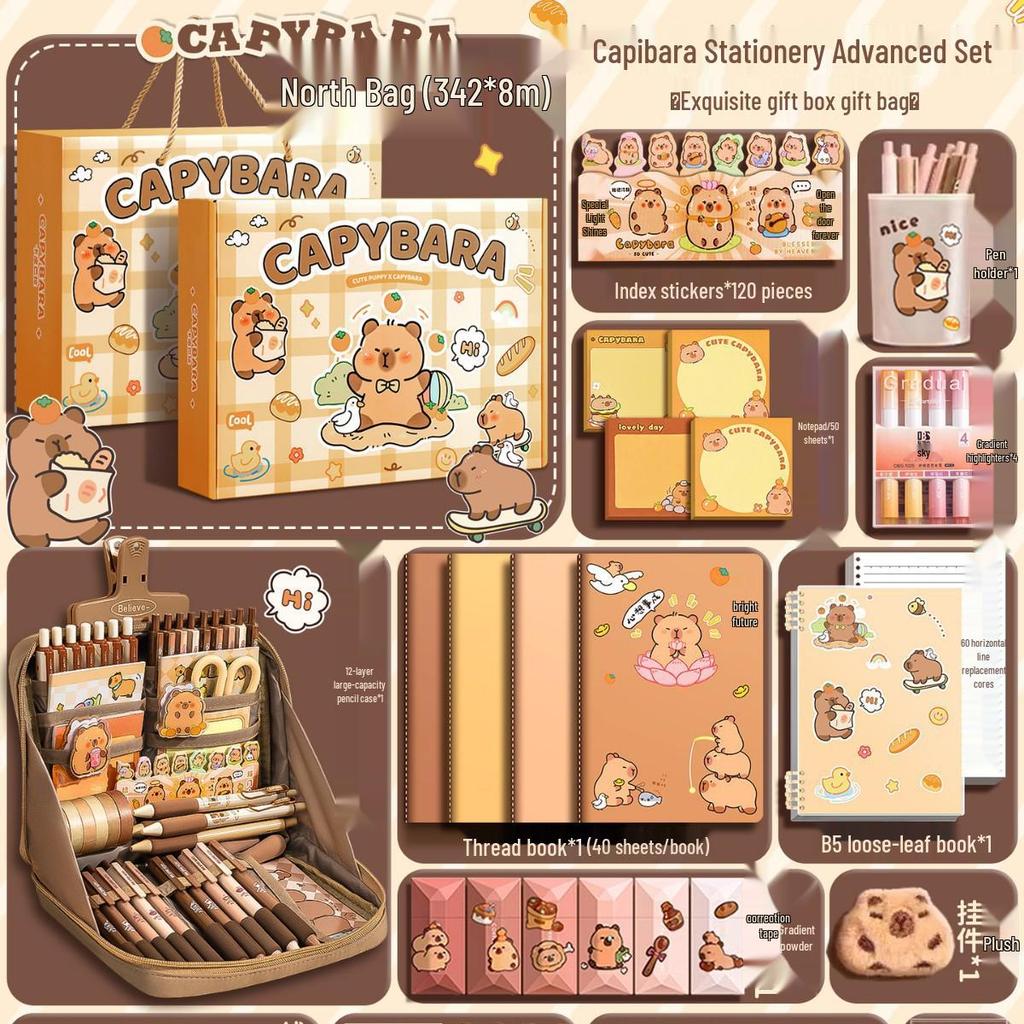 Capybara Briefpapier-Geschenkbox: Komplette Lernmaterialien für den Schulanfang oder Geburtstag - Perfekt für Mädchen