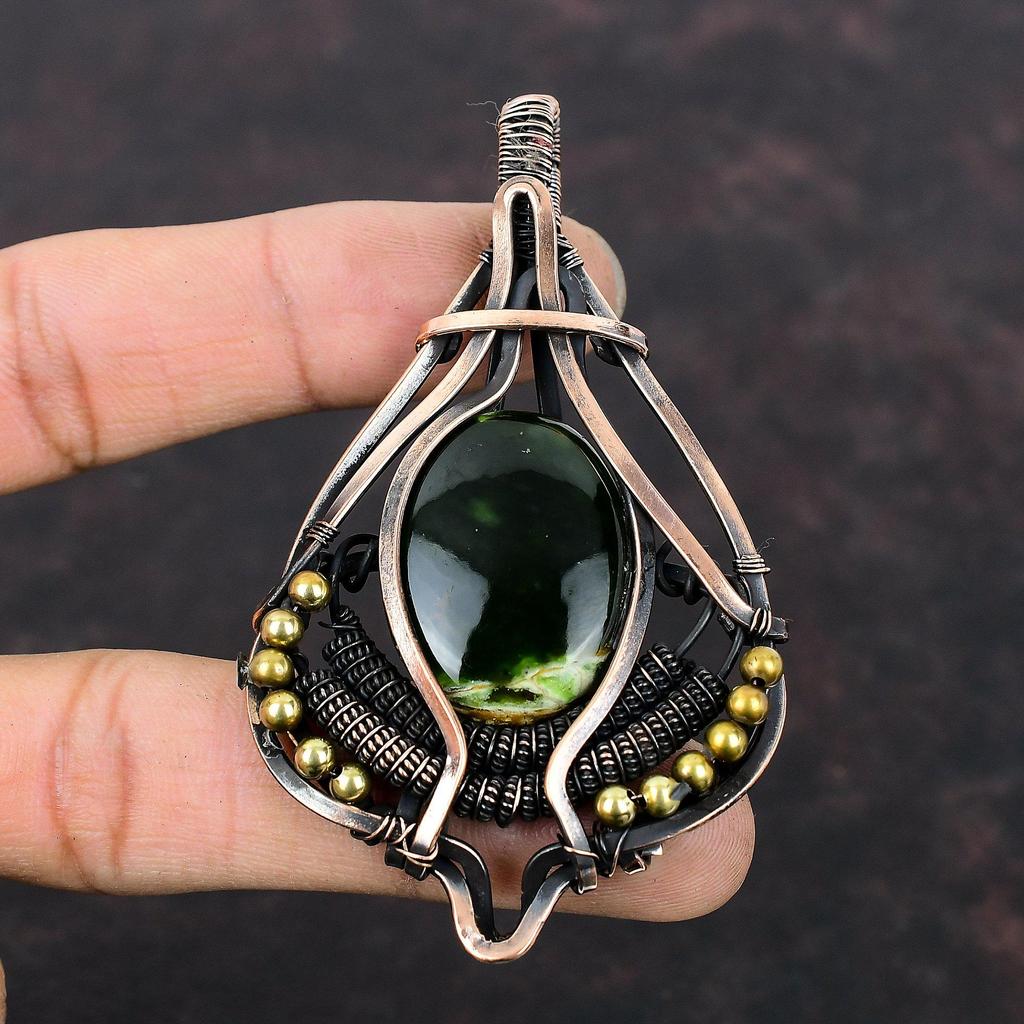 Australian Chrome Chalcedony Copper Pendant Wire Wrapped Gemstone Pendant Handmade Pendant Copper Wire Wrap Jewelry Stylish Pendant For Gift