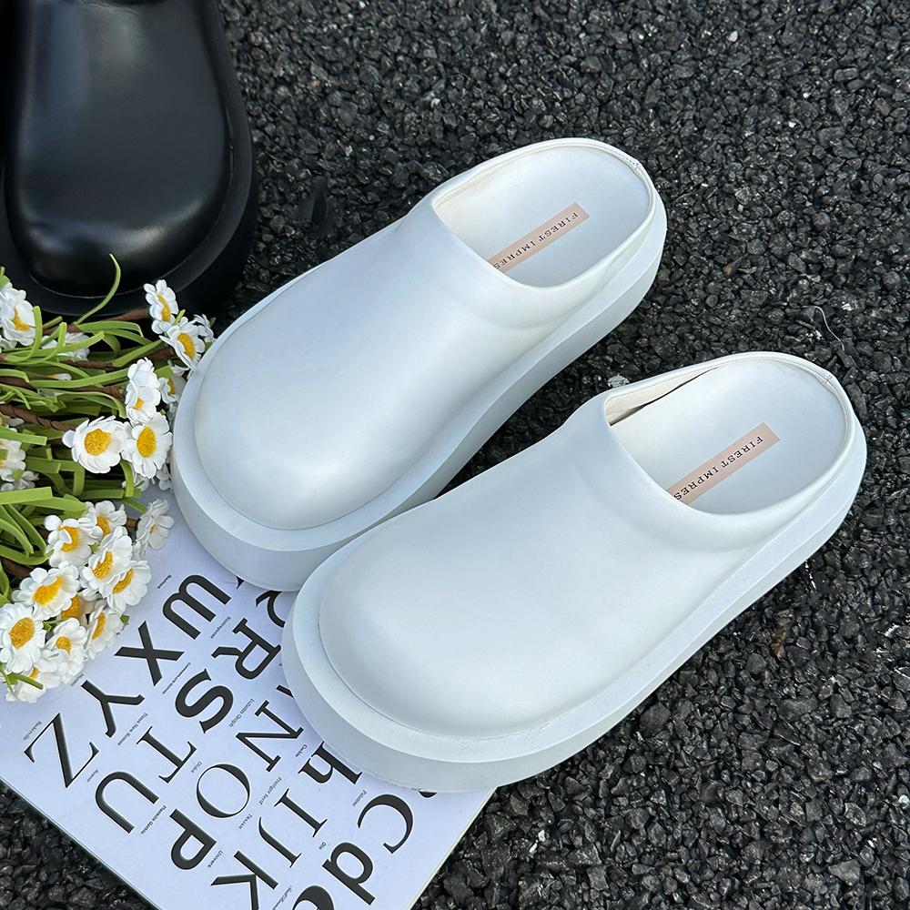 Fashion 2025 Women Slippers Summer Fashion Closed Toe Leather Shoes Loafers High Platform Slippers Women Black High Heels Zapatillas