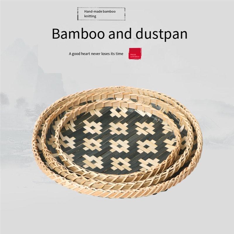 3PCS Colorful Dustpan New Years Eve Decorations Home Decor Food Plate Japanese-Style Bamboo Weaving