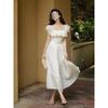 Retro Dress Beige One-word Shoulder Thin Fairy Skirt Temperament Super Fairy Summer