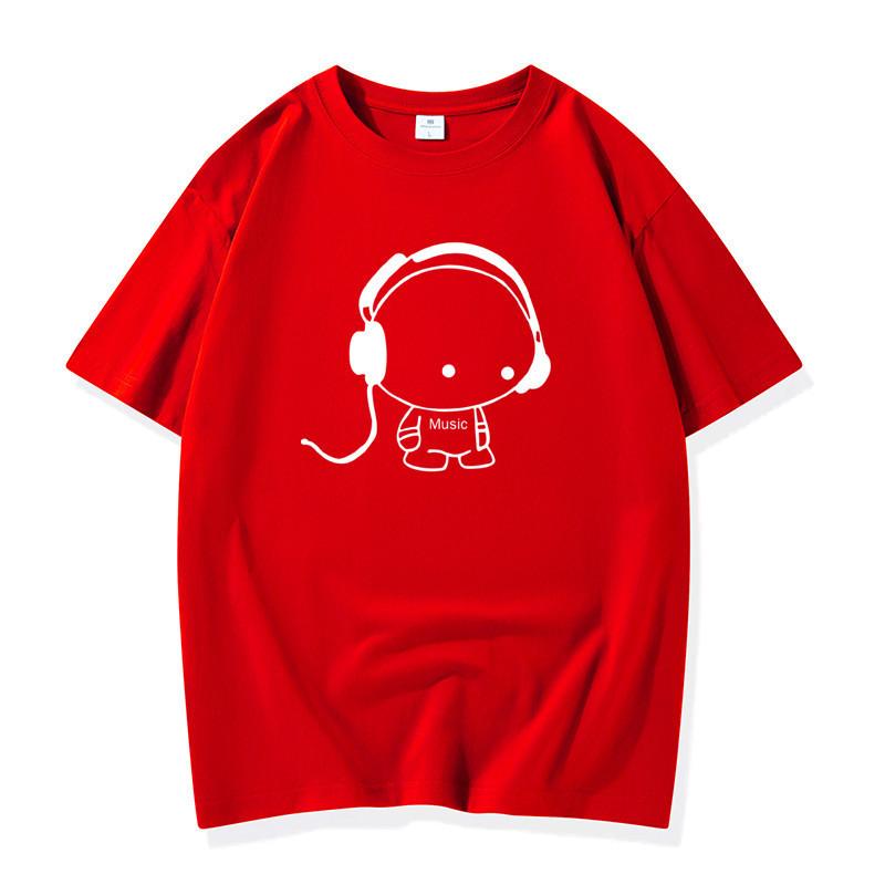 Headphones Men's Fashion Short-sleeved T-shirt Pure Cotton Tee S-6XL