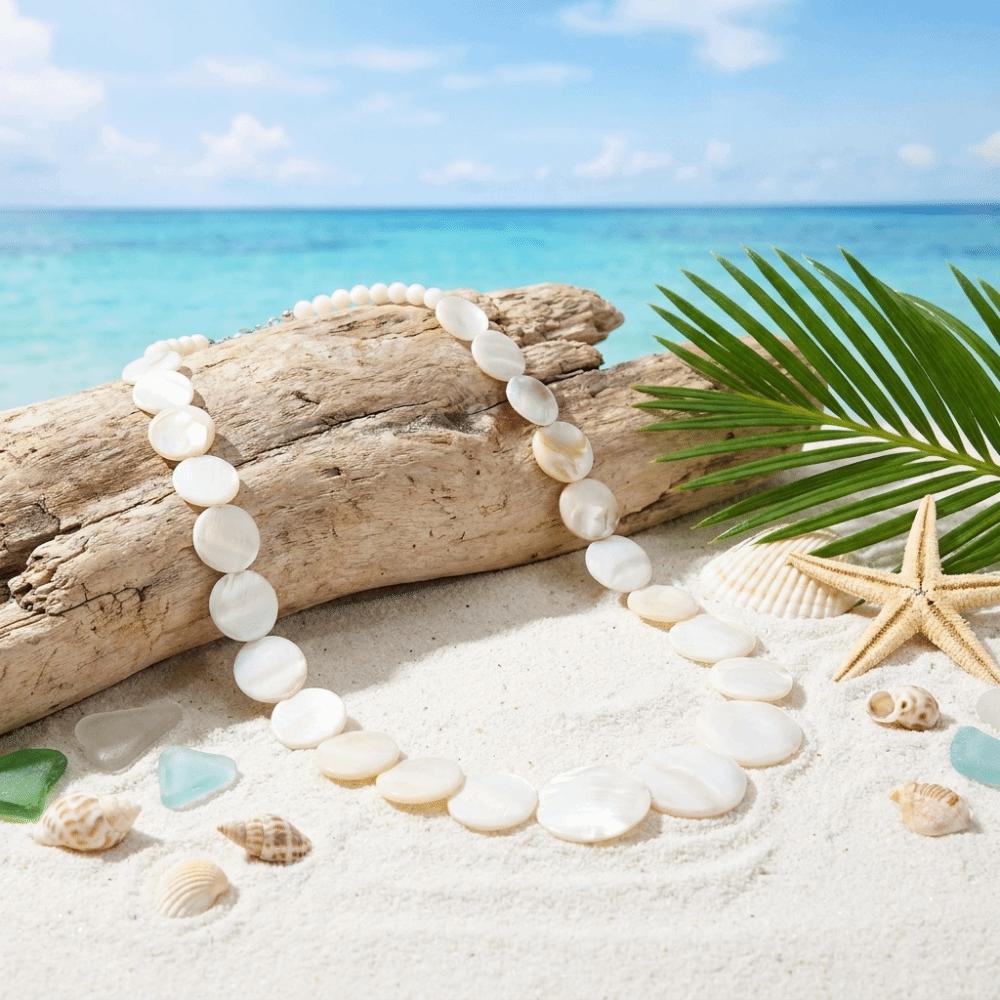 Irregular Round Shell Pendant Necklace Lightweight White Choker Bohemian Necklace  Vacation Jewelry