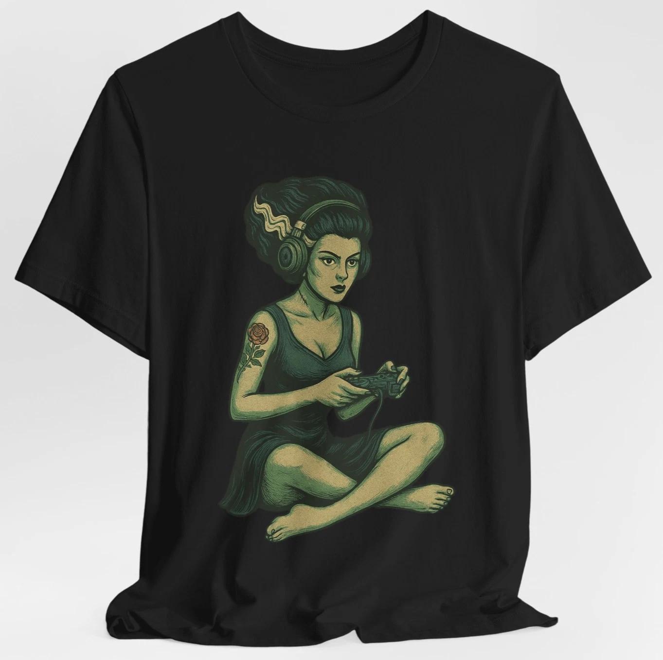 Bride of Frankenstein Gamer Girl Gift T-Shirt Vintage Horror Gaming Halloween S