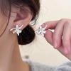 Vintage Matte Silver-White Iris Flower Stud Earrings: Elegant French High-End Design