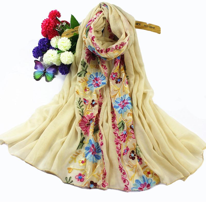 Retro Nepalese Style Ethnic Style Cotton and Linen Embroidered Scarf for Women's Literary Spring  Autumn and Winter Shawl Embroidered Flowers
