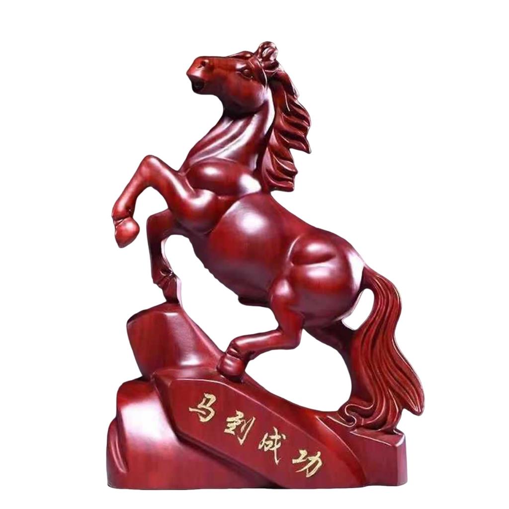 Solid Wood Horse Statue Wear Resist Tabletop Decor Ornaments Multi-Purpose Auspicious Craft Ornament Home Office Decoration