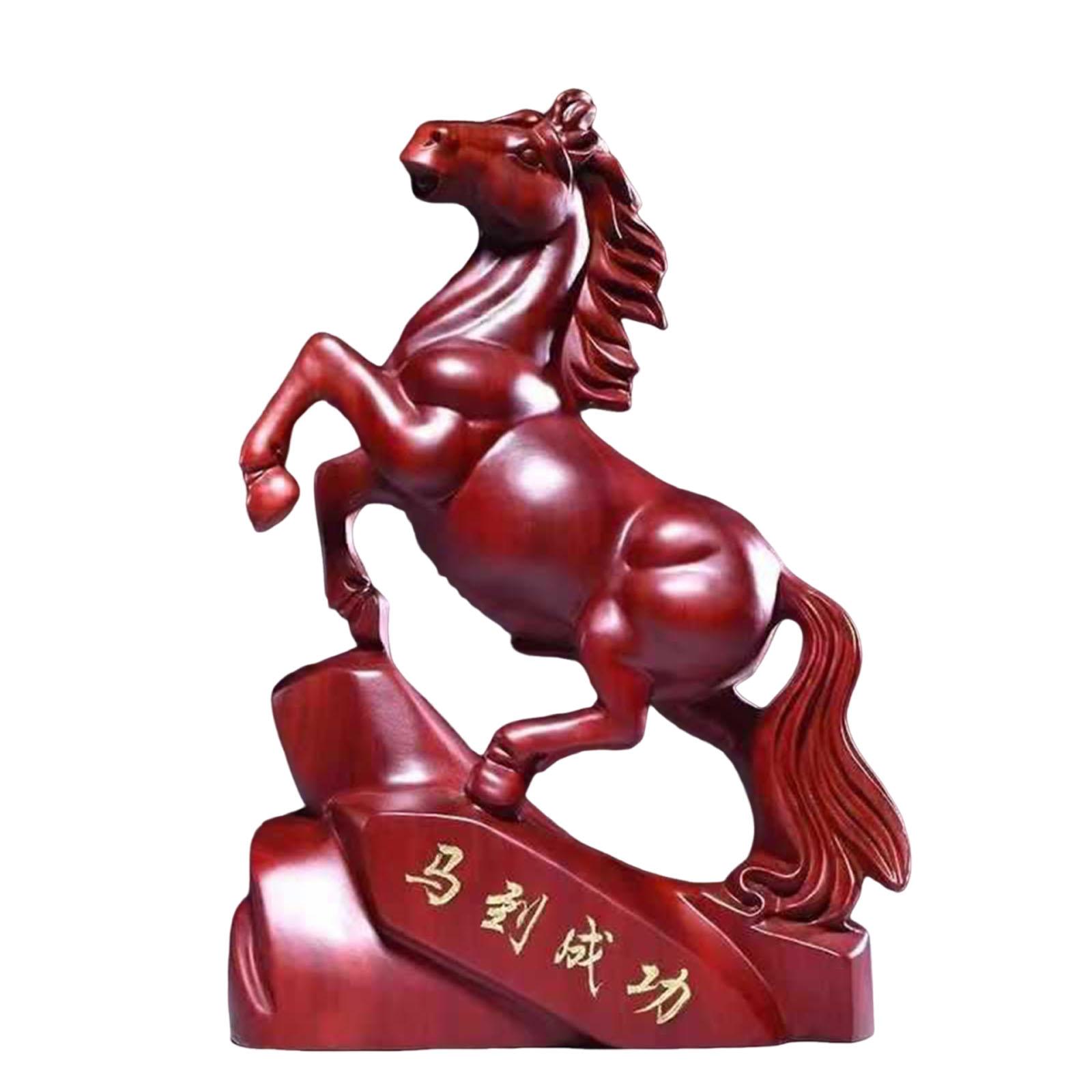 Solid Wood Horse Statue Wear Resist Tabletop Decor Ornaments Multi-Purpose Auspicious Craft Ornament Home Office Decoration красный
