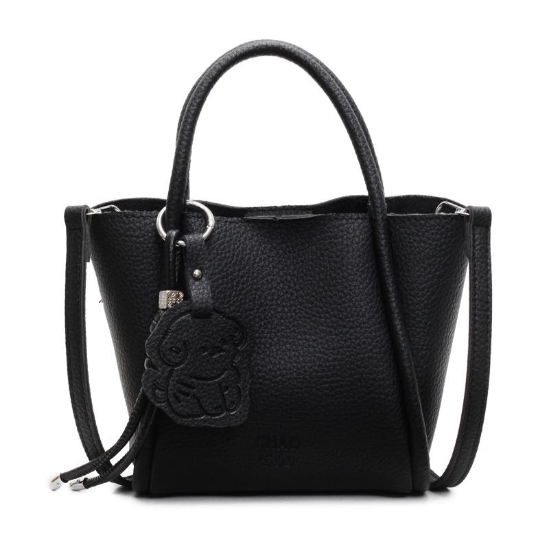 

Korean version niche casual simple lychee pattern portable bucket bag temperament versatile commuter child and mother messenger bag woman чёрный