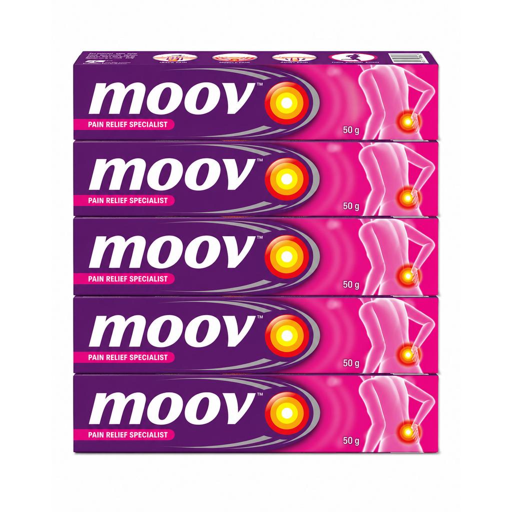Moov Fast Pain Relief Cream 100% Ayurvedic Formula Nilgiri Oil- 50g (Pack of 5)