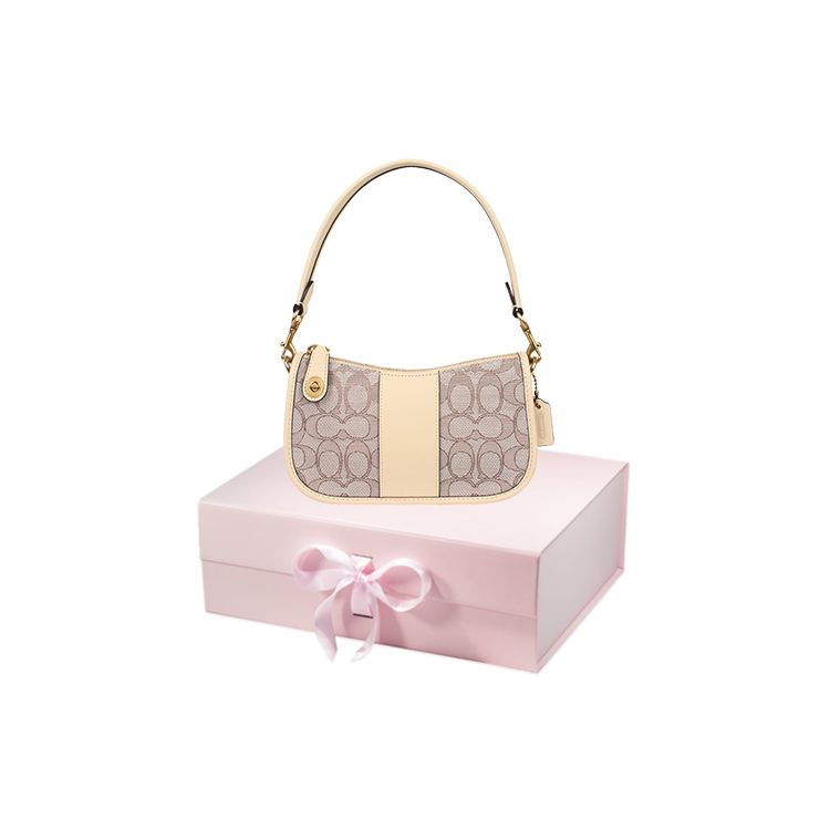 Coach Swinger 20 Classic Monogram Print Zipper Closure Signature Jacquard Leather Mahjong Bag Women Shoulder Bag Ivory CD697-B4SHG