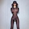Exotische Kapuzen-Strumpfhosen mit offenem Schritt für den ganzen Körper, Damen, Erotischer Öl-Glanz, Transparenter Jumpsuit, Bodysuit, Damen, Sexy, Enganliegend, Nachtwäsche
