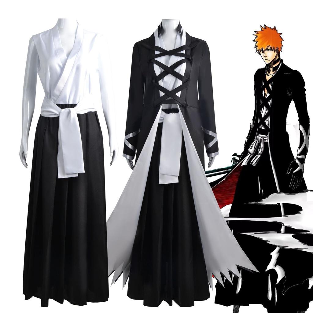 Anime Bleach Thousand-year Blood War Kurosaki Ichigo Cosplay Costume Soul Society Shinigami Uniform Set Lock Cut On Day Bankai