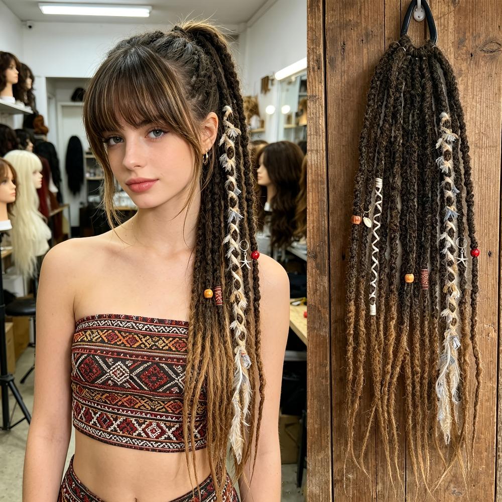 Ombre Women's Braided Wigs Synthetic Twist Braid Hairpiece Textured Dreadlock Ponytail for Women