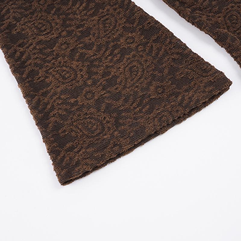 Melaleuca Brown One-Shoulder Lace Bell Sleeve Slim-Fit T-Shirt