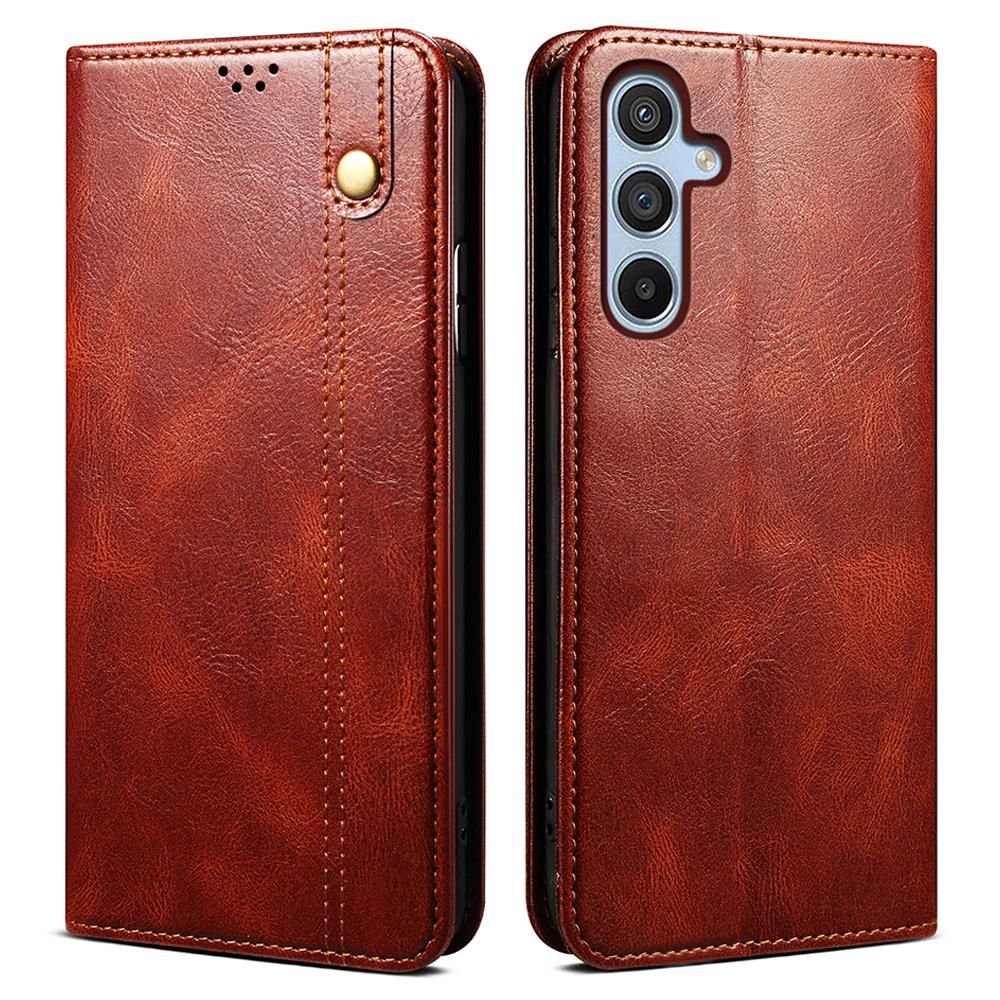 

For Samsung Galaxy A54 5G PU Leather Phone Wallet Case Waxy Crazy Horse Texture Stand Cell Phone Cover Brown