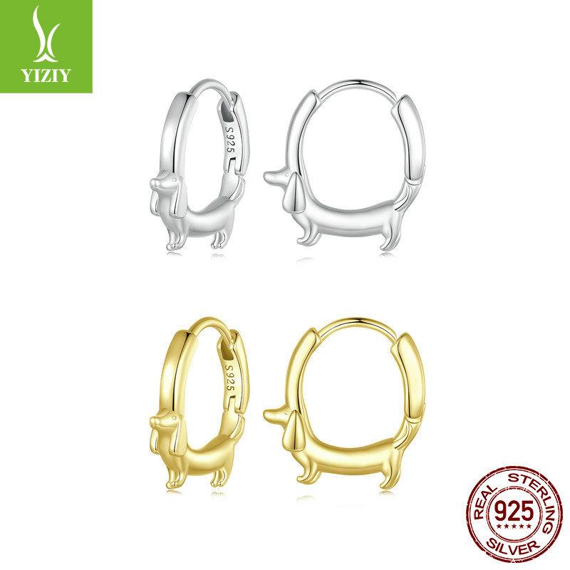 Popular Dachshund Ear Buckles, Cute Animal Vegetarian Ring Earrings S925 Sterling Silver Fashion Ear Jewelry
