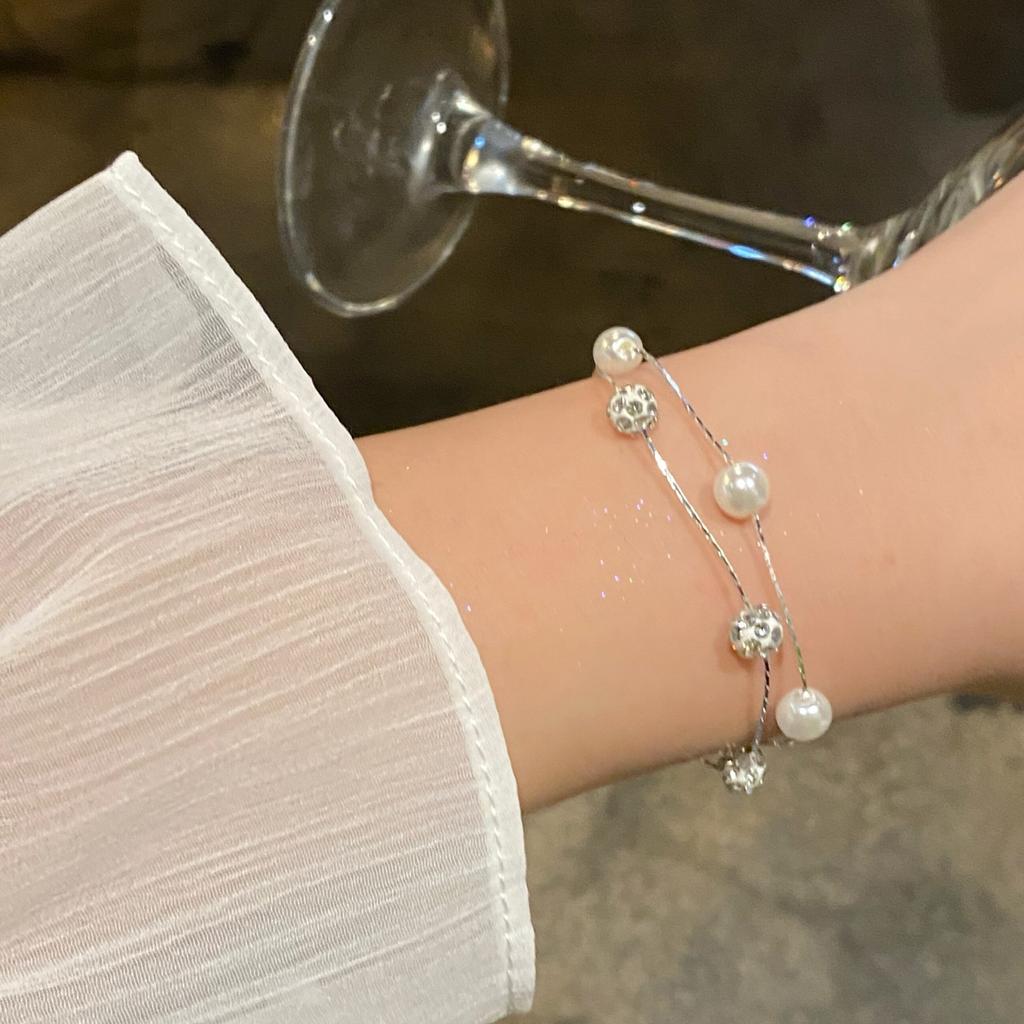 Light Luxury Niche High-end Pearl Bracelet Women's Korean Style Fashion Elegant Flash Zircon Love Bracelet Crystal Bracelet