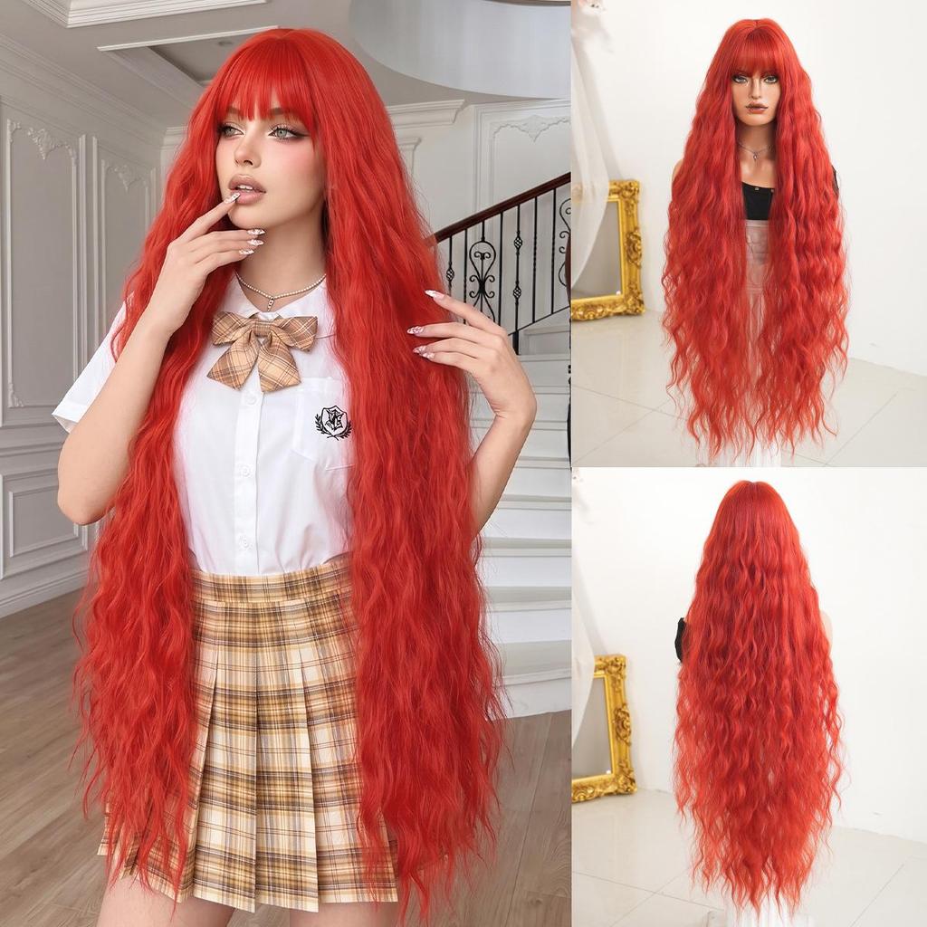 Golden Curly Long Bangs Lolita Wig - Soft Synthetic Fiber for Role Play