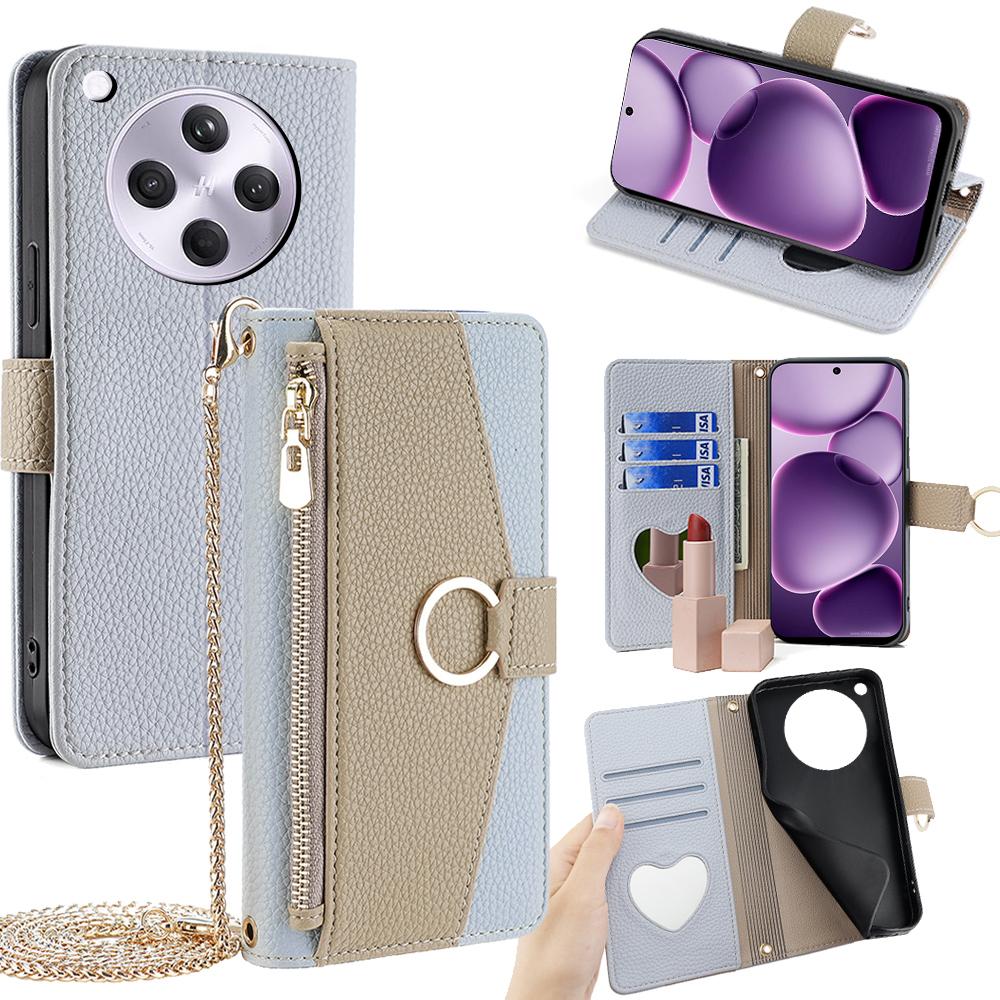 For Oppo Find X8s+ 5G Case Mirror Wallet Leather Phone Cover with Chain Shoulder Strap