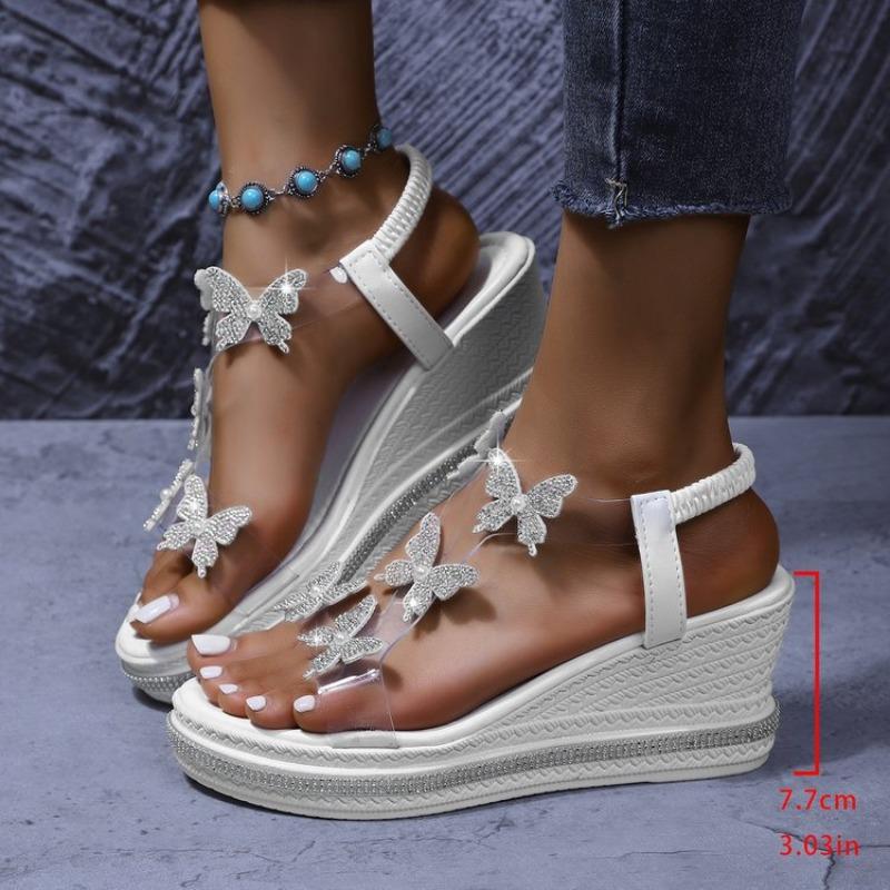 Large size rhinestone sandals women's summer wear muffin thick-soled wedge heel beach sandals