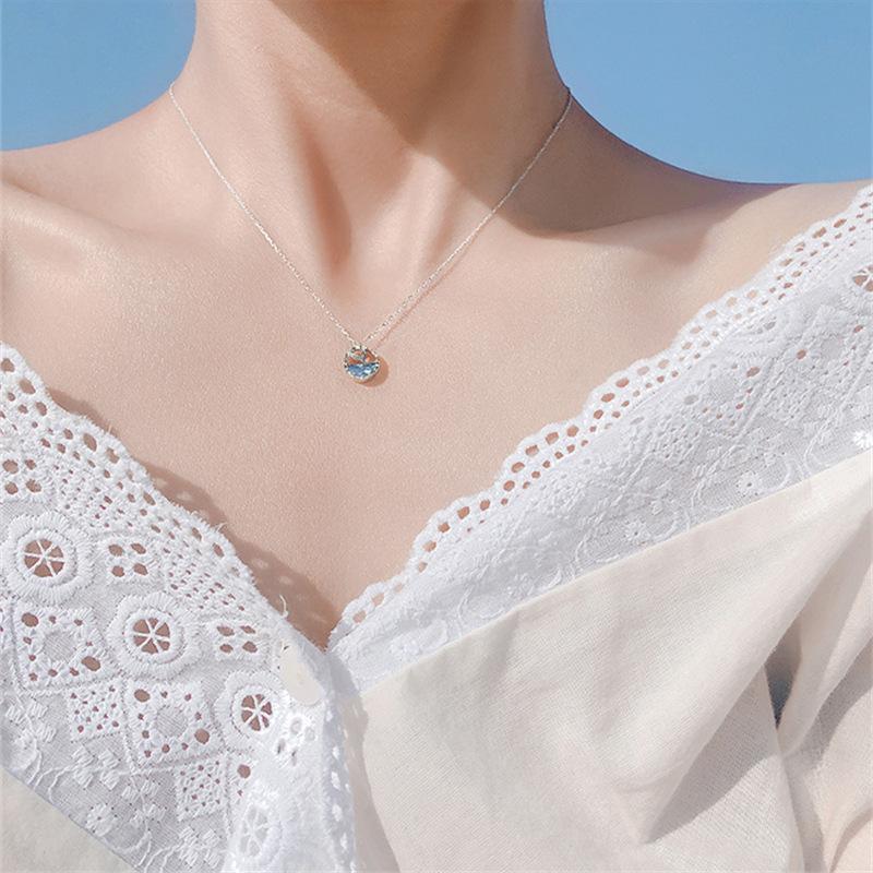 

ANENJERY Синее ожерелье с подвеской в виде хвоста русалки, инкрустированное цирконием, для женщин и девочек, цепочка на ключицу, модные креативные милые украшения синий