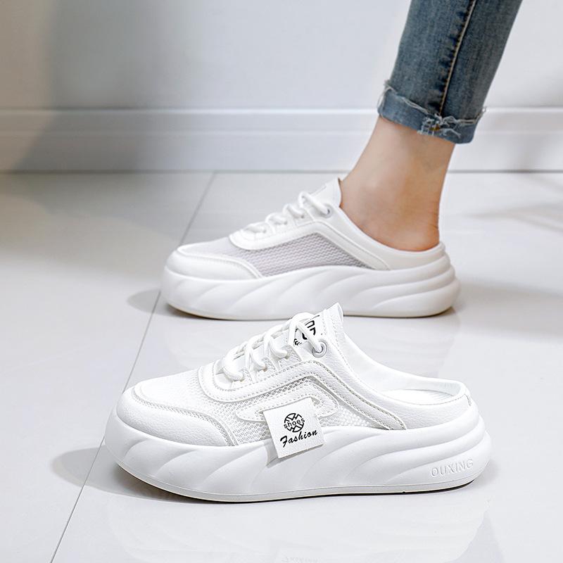Baotou Half Slippers Women's Summer New Hollow Mesh Single Shoes Without Heel Sneakers