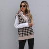 Vintage Fashion Elegant Casual Early Fall Women's Mid-length Thousand Birds Check Sweater Vest Women