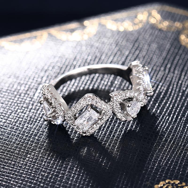 

Huitan Fashion Design Geometric Cubic Zirconia Finger Ring for Women Luxury Trendy Wedding Band Accessories Bling CZ Zircon 9
