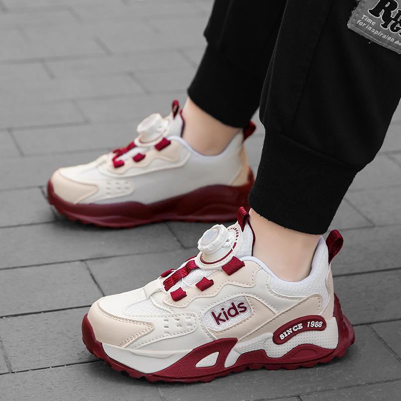Girls' sports shoes Spring and Autumn double mesh breathable wear-resistant non-slip rotating buckle children's casual shoes medium and older childre