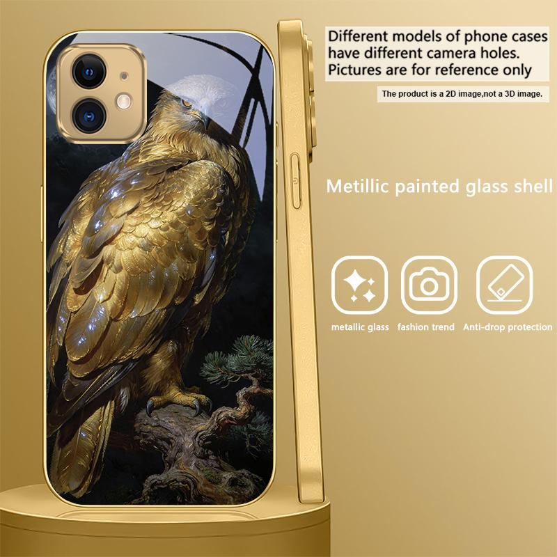 Golden Eagle with Wings For IPhone 17Pro Max 16 17 Pro 15 Pro 14 13 Plus 12 Mini 11Pro Max XR 16E 17 Air Golden glass phone case