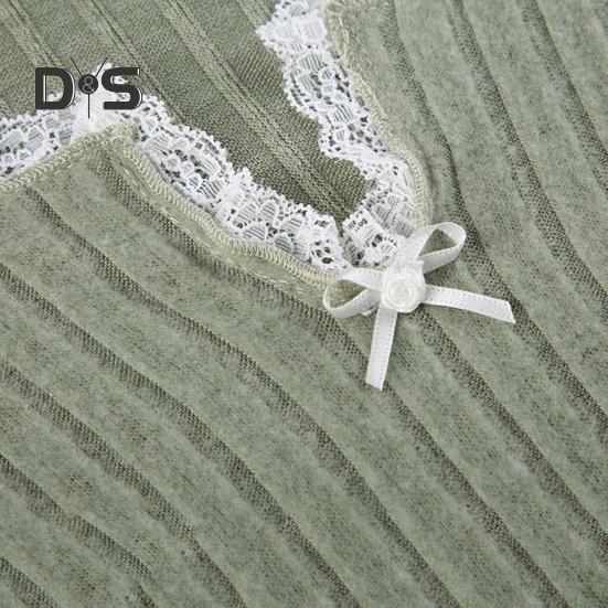 Women Tops V-Neck Lace Stitching Long Sleeve Irregular Hem Pullover Tops Solid Color Ribbed Slim Fit Cropped Tops