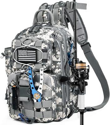 Rxakudedo Fishing Fishing Gear Shoulder Bag with Gear Tactical Fishing Gear Backpack for Outdoor Large Gray Camouflage Backpack, Rack, Fishing,