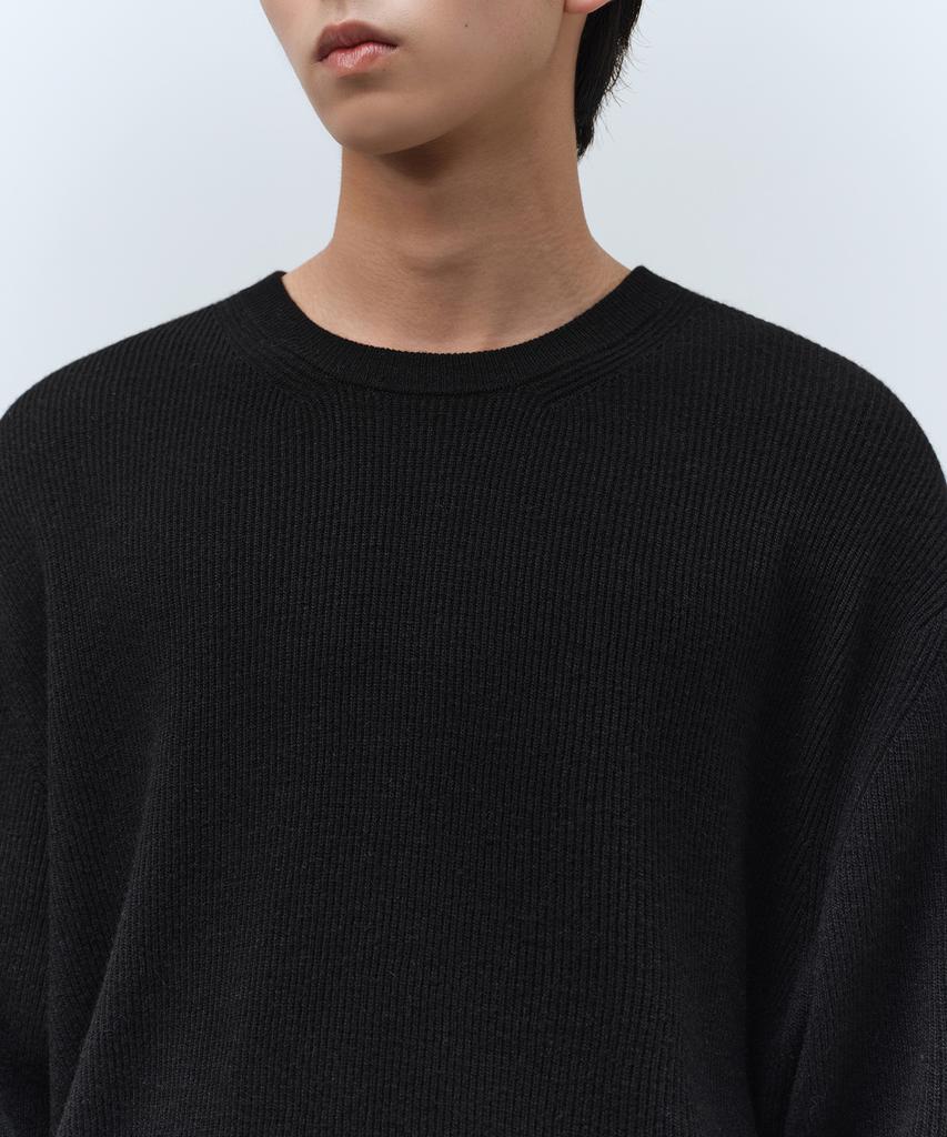 Musinsa Standard [Victoria Wool] Maglione Girocollo a Coste Minime [Nero]