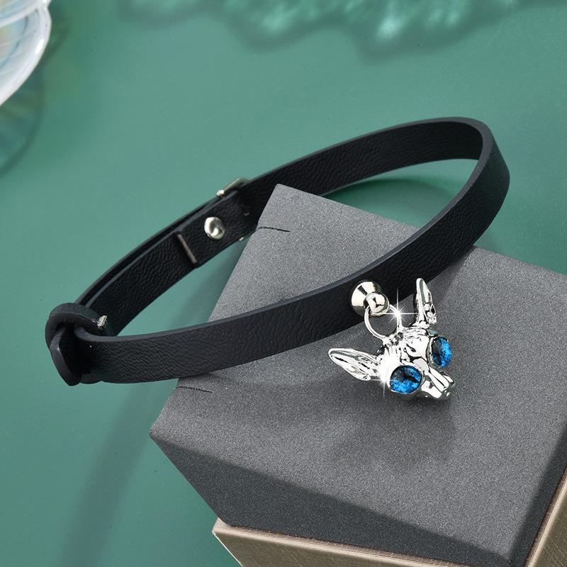 Leather Fashion Lambskin Cat Head Collar Women S Blue Eyes Cat Head Pendant Personality Collar 18K