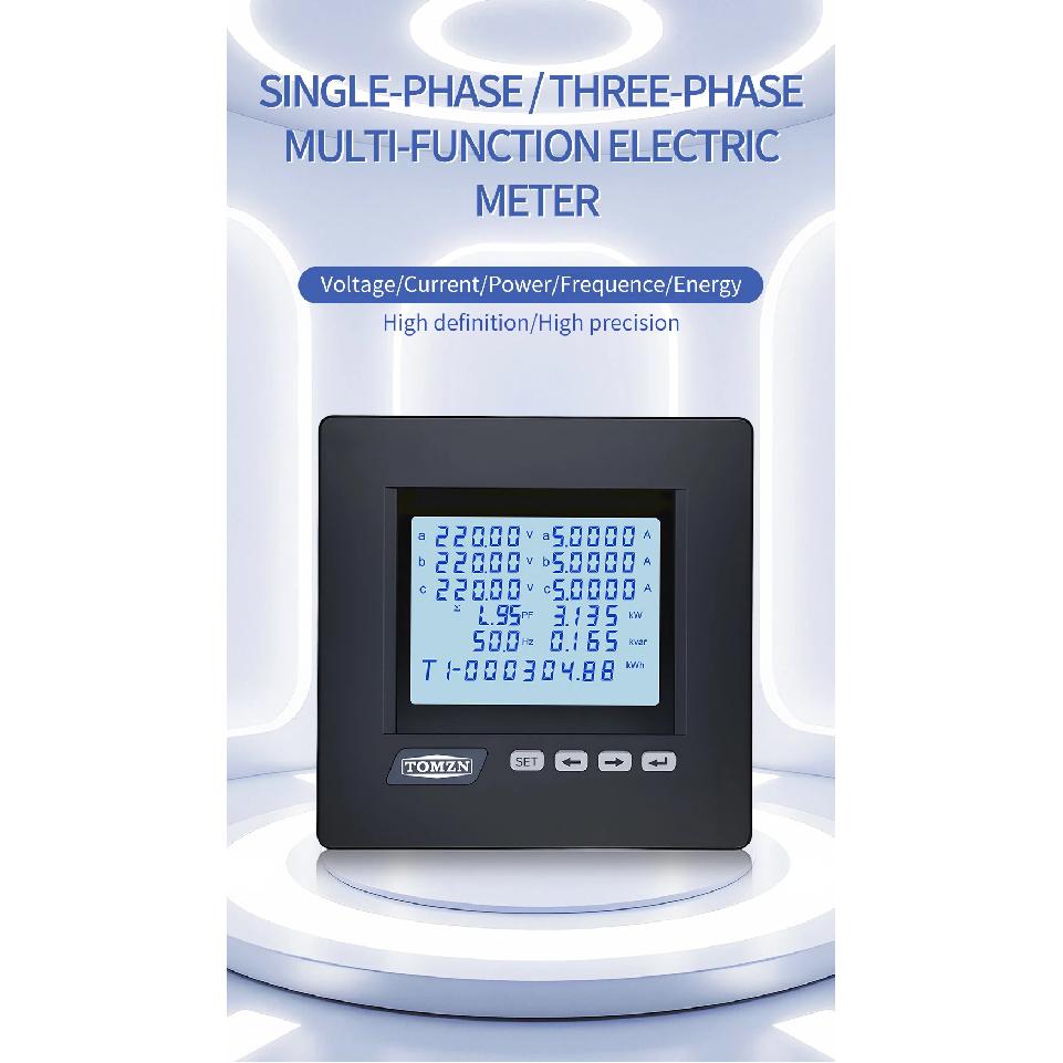 TOMZN 3 Phase 4 Wire System Multi-functional Meter Phase Voltage Line Voltage Current Active/Reactive Power PF RS485 Password