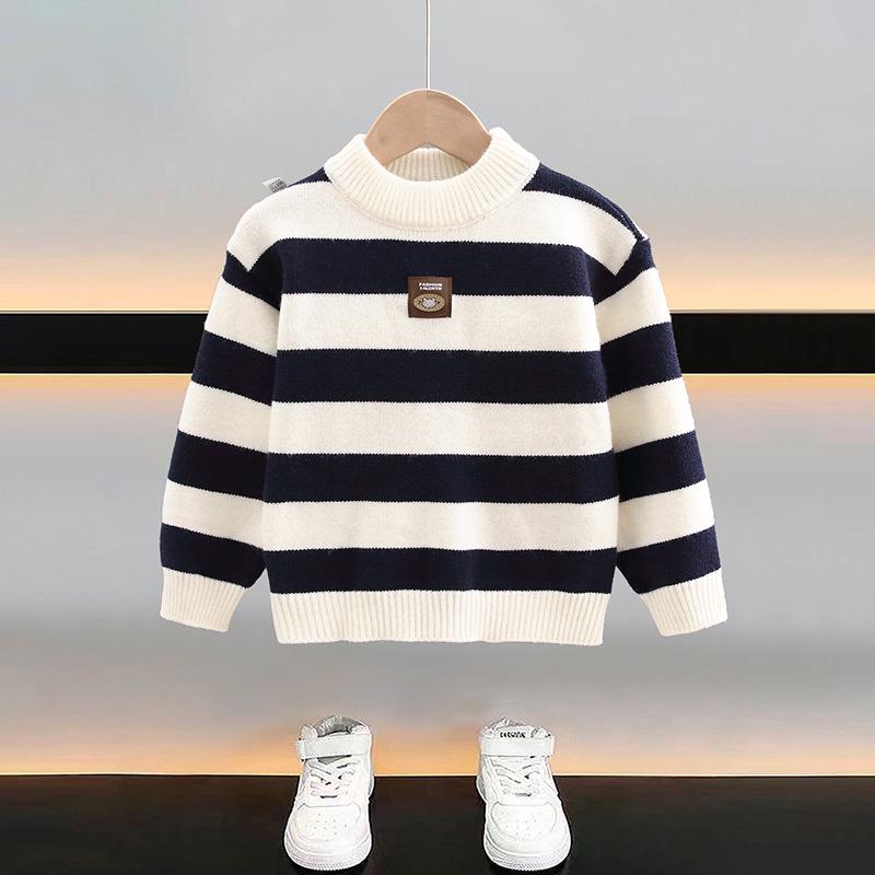 2025 Fashionable Boys' Striped Sweater: Handsome Toddler Spring/Autumn Knitwear
