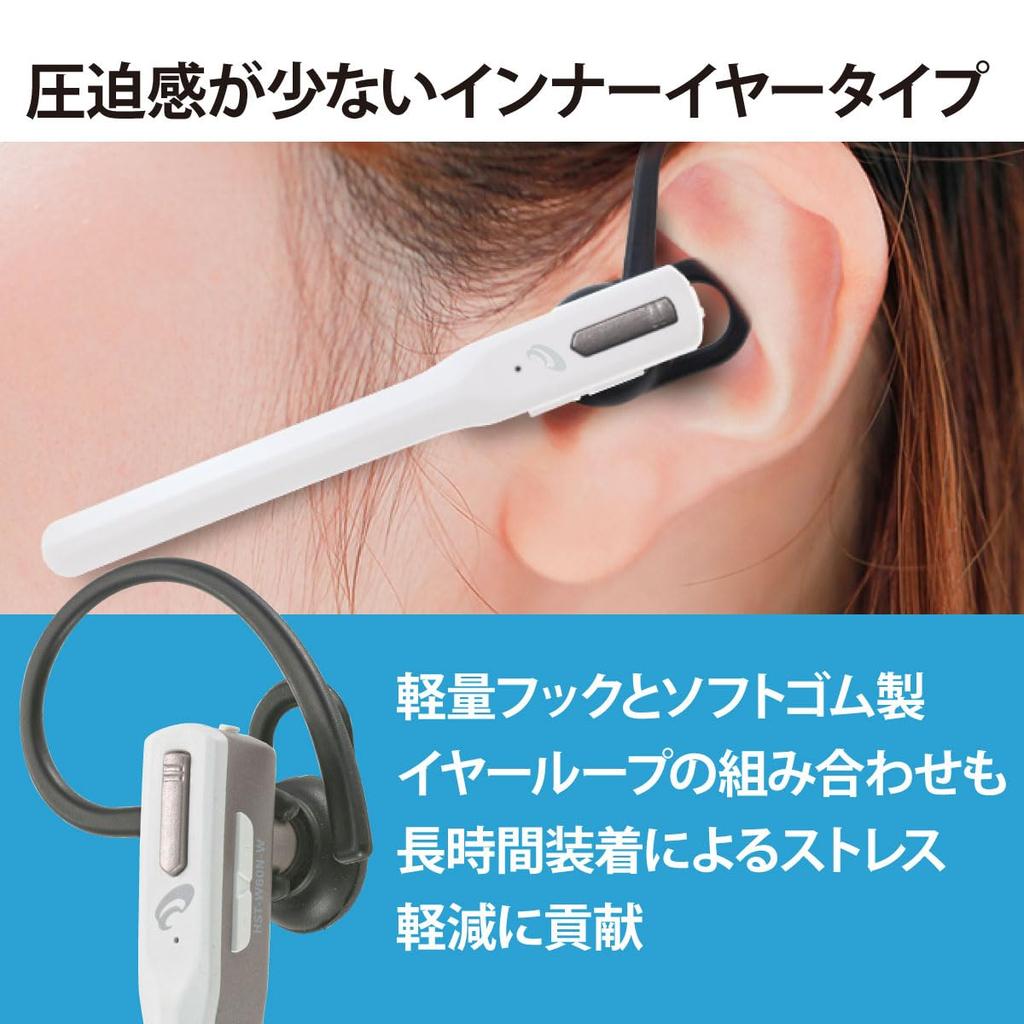OHM AudioComm HST-W60N-W Wireless Earphones, Single Earbud with Microphone, Smartphone IncomingOutgoing Calls, Lightweight, Hook-and-Ear Type,