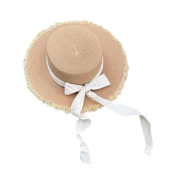 Summer Beach Hat, Wide Brim Straw Sun Hat, Sun Protection Foldable Hat with Ribbon Bow, Women Hat for Outdoor Travel Beach Trips