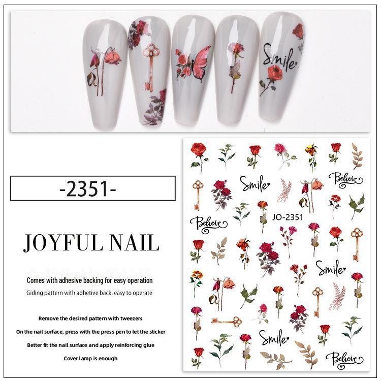 Retro Watercolor Rose & Butterfly Nail Stickers