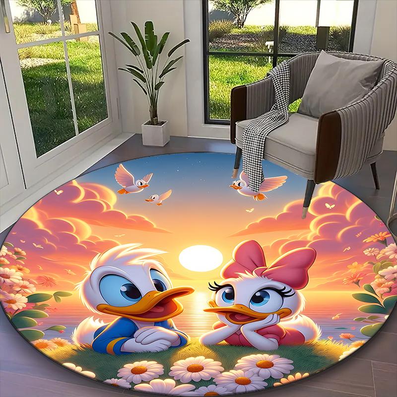 1pc Office Printed Round Carpet, Donald And Daisy Duck Pastel Floral Rug, Home Sofa Chair Mat For Christmas and Halloween Décor