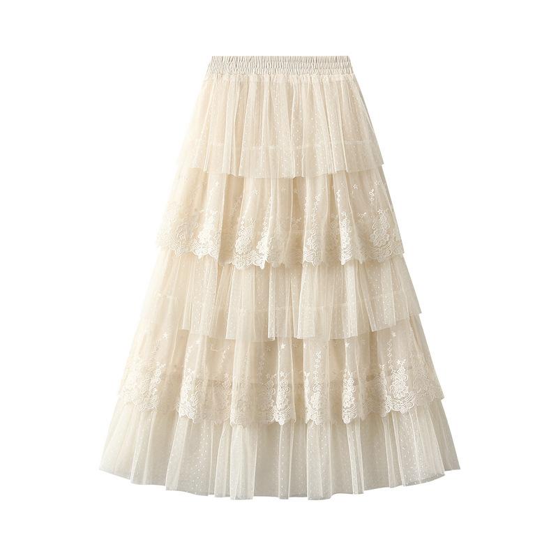 Women's High Waisted Slimming Sand Cake Skirt Half Skirt High-End Feeling Gauz Long Skirt Summer Hundred Fold Skirt