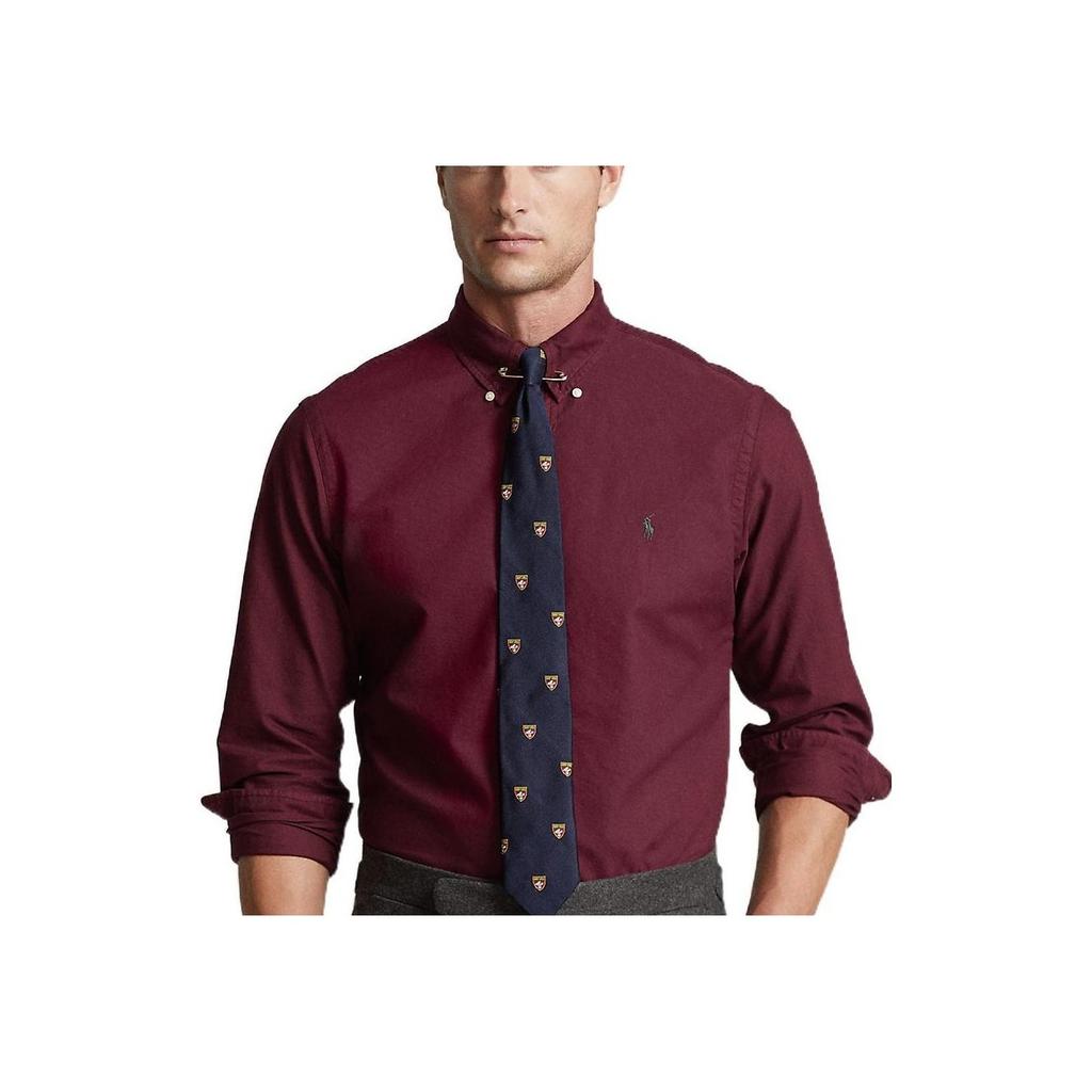 Polo Ralph Lauren SS22 Einfarbig Kleines Pony Bestickt Locker Langarmhemd Herren Hemden Burgunder MNPOWOV16822491-600