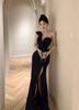 Premium Sensual Sexy Ruffle Evening Dress Elegant Atmosphere Single Shoulder Banquet Host Car Model Split Skirt