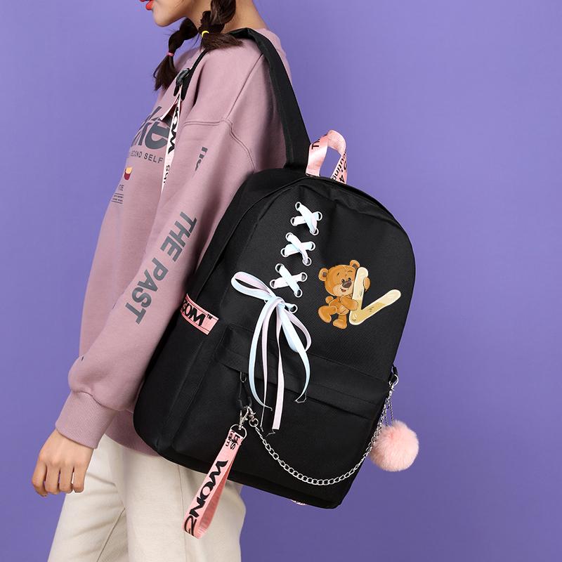 Batoh Little Bear s 26 anglickými písmeny pro děti Zpátky do školy pro chlapce Dívka Kreslená taška na knihy Kawaii Studentská školní taška