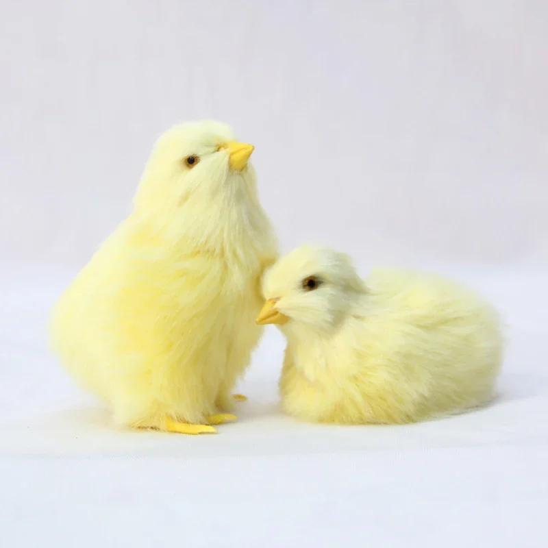 Soft Plush Yellow Chicken Toys Simulation Animal Figurines Doll Table Decoration Easter Realistic Chick Miniature Model Ornament