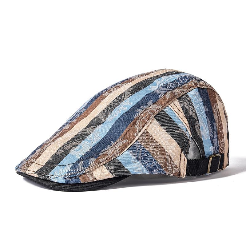 

Полосатая утиная шапочка для языка Ms. National Wind Forward Cap Весенний сезон Тонкий берет Англия Ретро M（56-58cm） синий