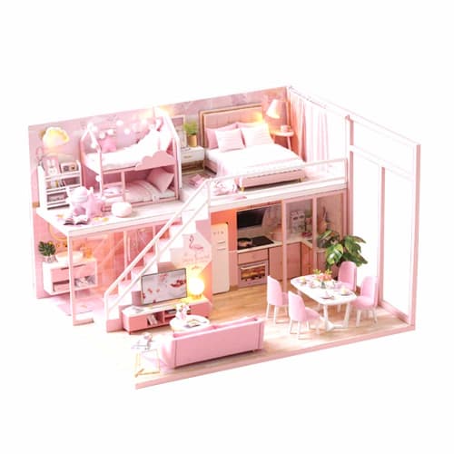 

moin moin Dollhouse Miniature DIY Kit Set [English Instructions] Two-Story Dream House, Modern Style | Kids Room, Bunny, Fancy | 1/24 Scale Medium |