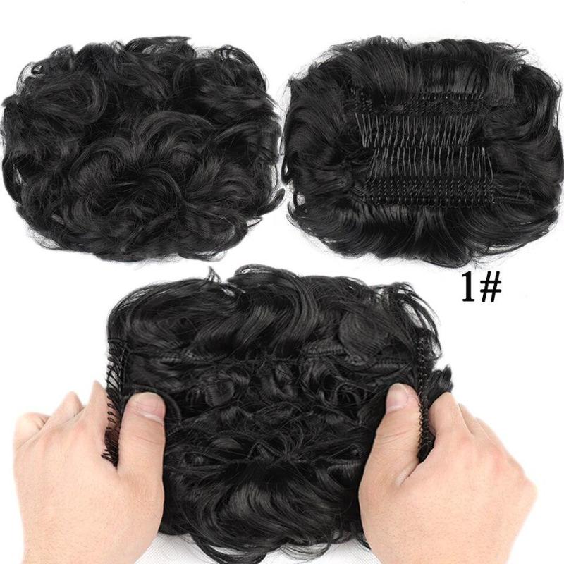 Synthetic Hair Bun Comb Clip In Messy Curly Chignon Elastic Band Scrunchies Hair Pieces Extension For Women Black Brown